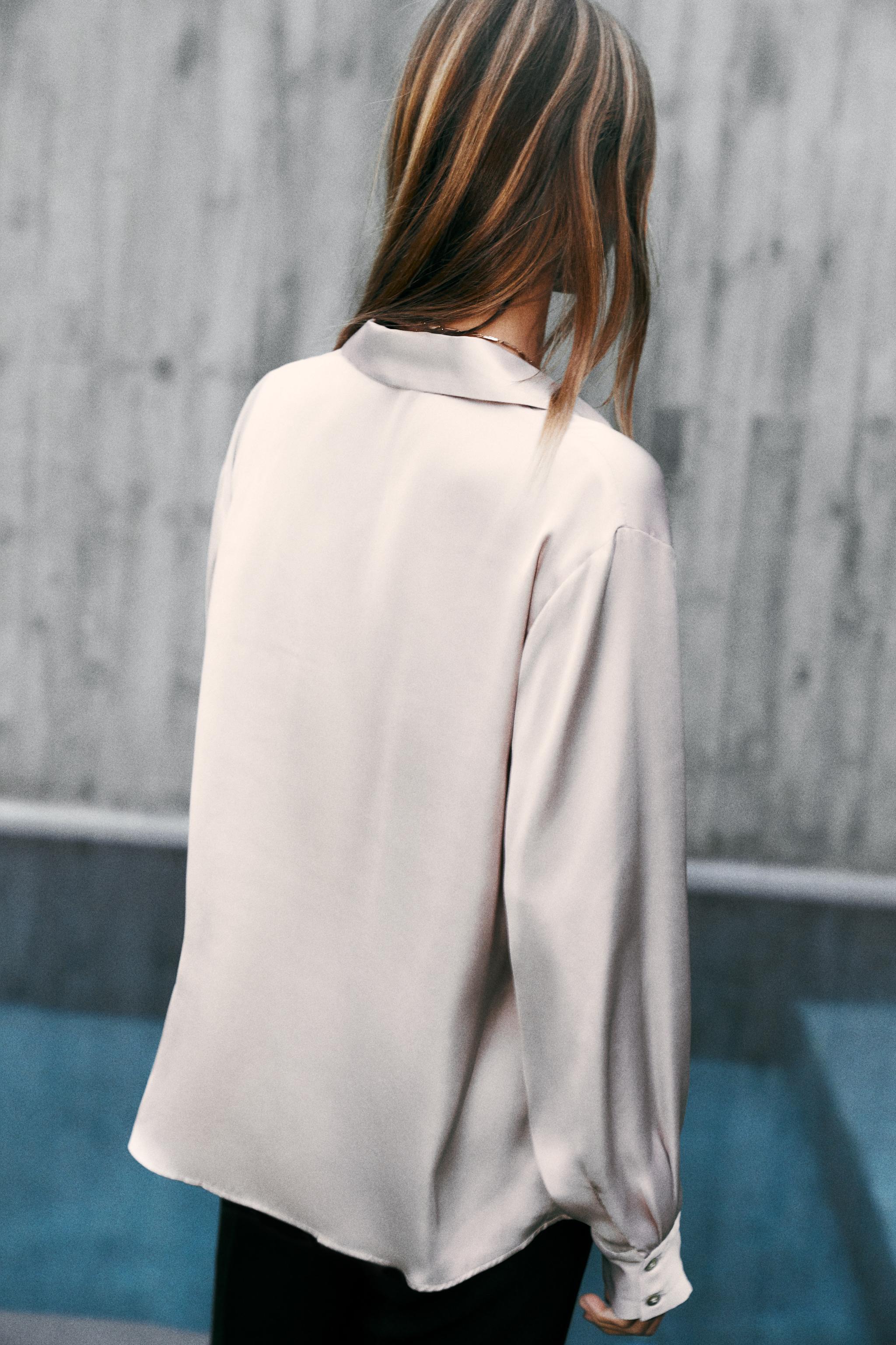 ASYMMETRIC HEM SATIN EFFECT SHIRT